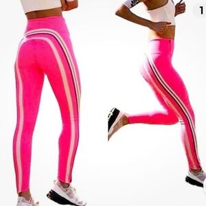 FREE PEOPLE RUN RACER VERTICAL STRIPE LEGGINGS JOGGERS FLAMINGO PINK MEDIUM